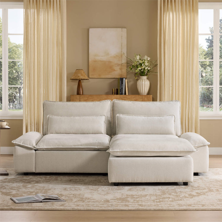 Ace Minimalist Chenille Adjustable Backrest 3-Seater Modular Sofa with Storage Armrest