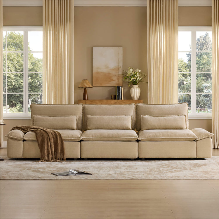 Ace Minimalist Chenille Adjustable Backrest 3-Seater Modular Sofa with Storage Armrest