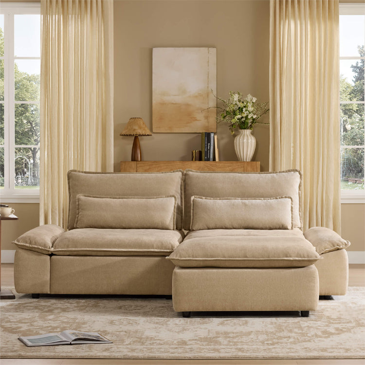 Ace Minimalist Chenille Adjustable Backrest 3-Seater Modular Sofa with Storage Armrest