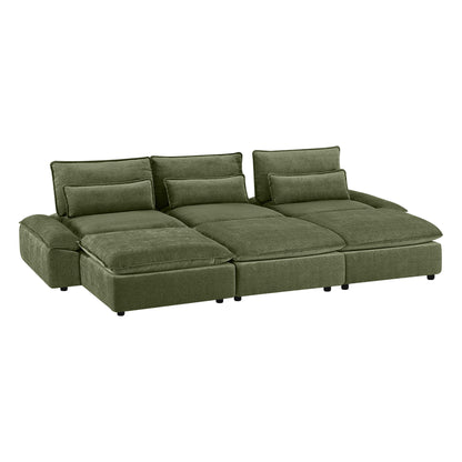 Ace Minimalist Chenille Adjustable Backrest 6-Seater Modular Sofa with Storage Armrest