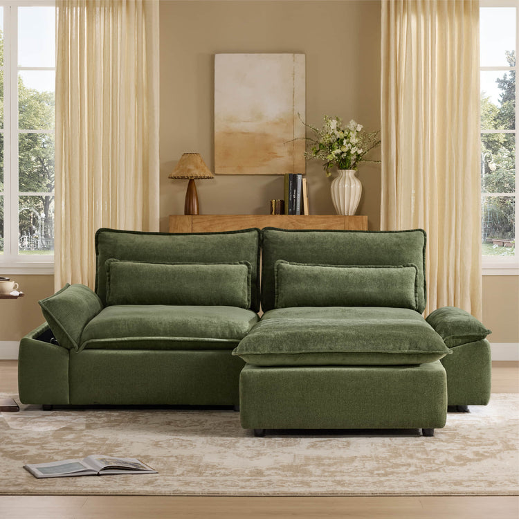 Ace Minimalist Chenille Adjustable Backrest 3-Seater Modular Sofa with Storage Armrest