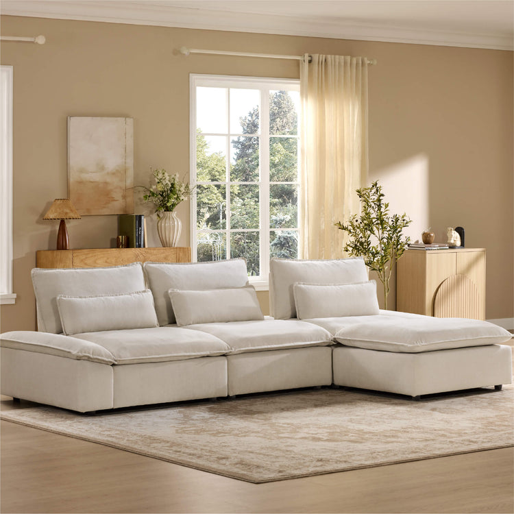 Ace Minimalist Chenille Adjustable Backrest 4-Seater Modular Sofa with Storage Armrest