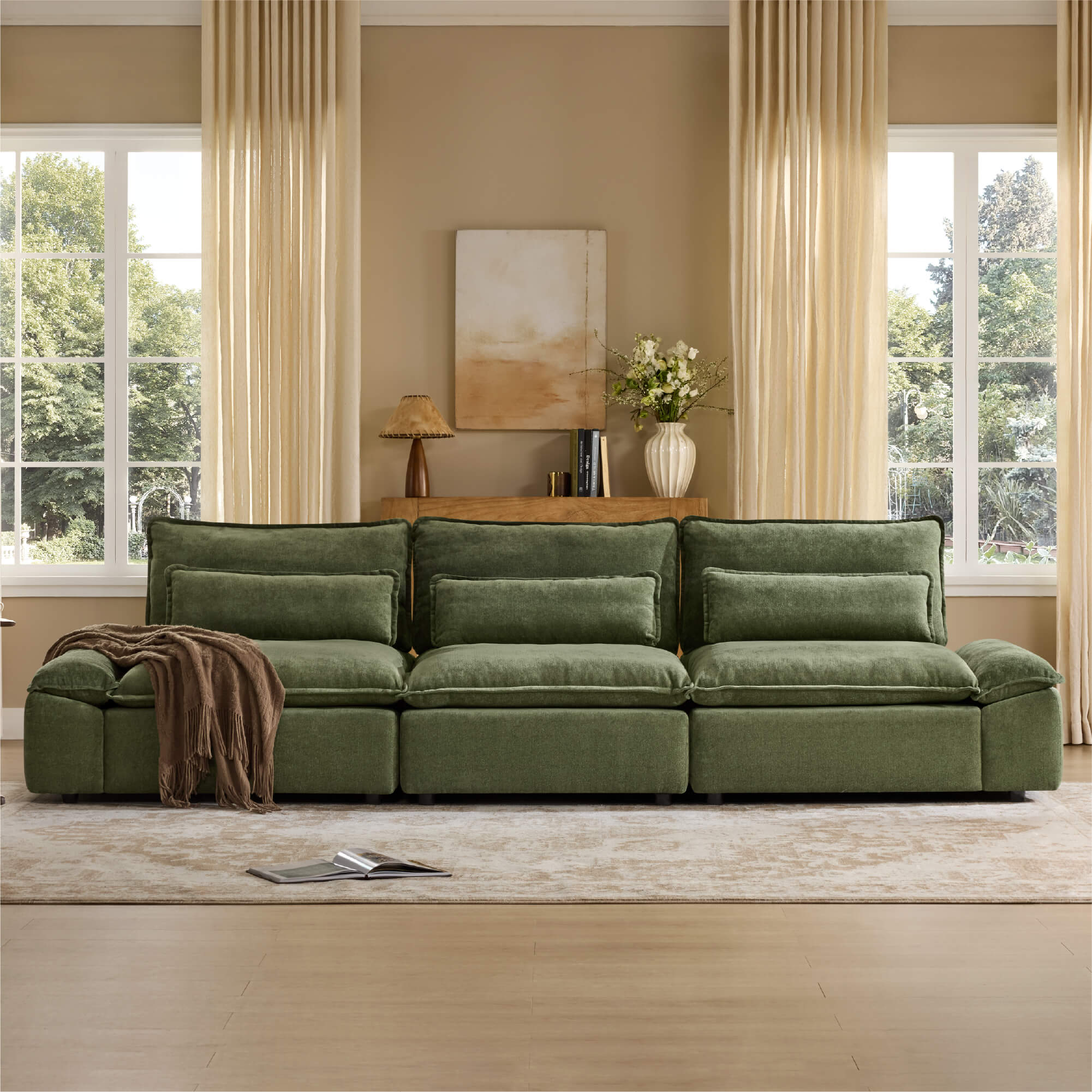 Ace Deep Adjustable Backrest 3-Seater Modular Sofa with Storage Armrest