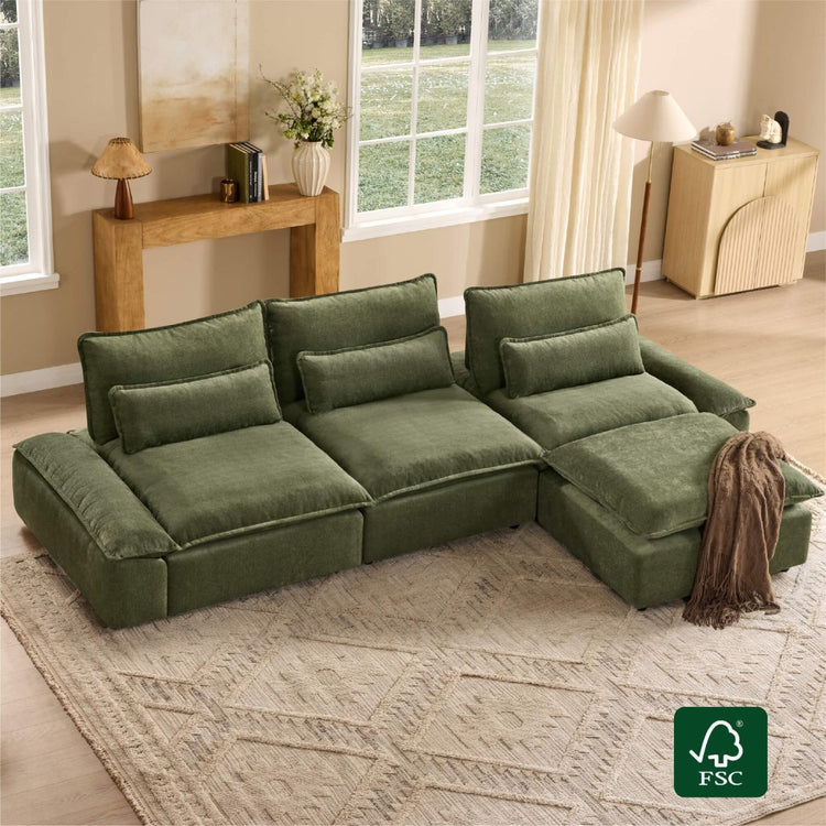 Ace Minimalist Chenille Adjustable Backrest 4-Seater Modular Sofa with Storage Armrest