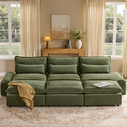 Ace Minimalist Chenille Adjustable Backrest 6-Seater Modular Sofa with Storage Armrest