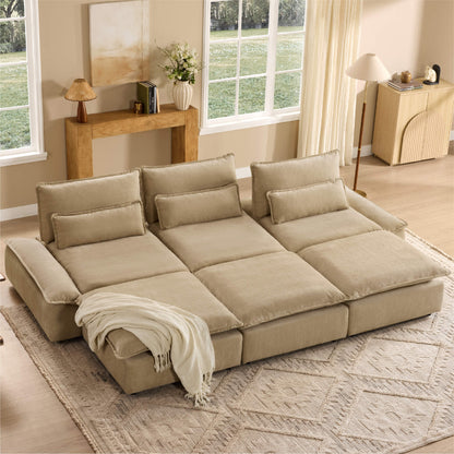 Ace Minimalist Chenille Adjustable Backrest 6-Seater Modular Sofa with Storage Armrest