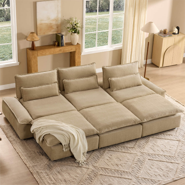 Ace Minimalist Chenille Adjustable Backrest 6-Seater Modular Sofa with Storage Armrest