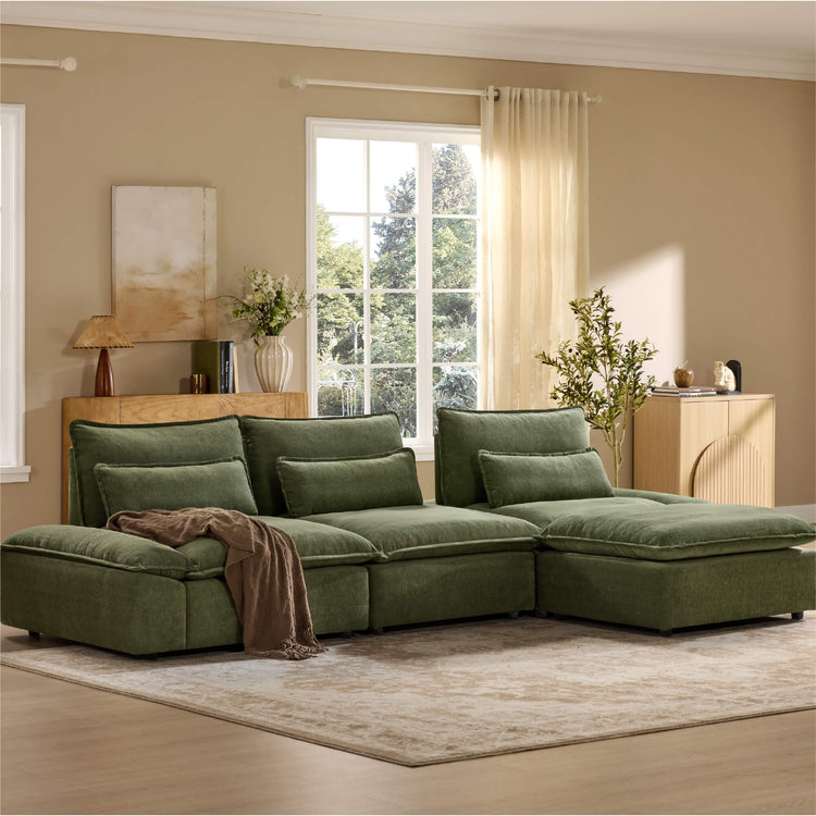 Ace Minimalist Chenille Adjustable Backrest 4-Seater Modular Sofa with Storage Armrest