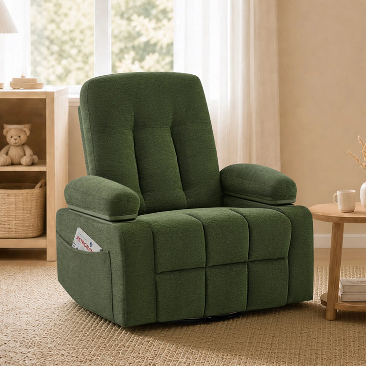 Alison Chenille Swivel Glider Nursery Recliner with Adjustable Armrests