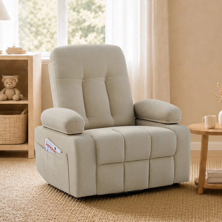 Alison Chenille Swivel Glider Nursery Recliner with Adjustable Armrests