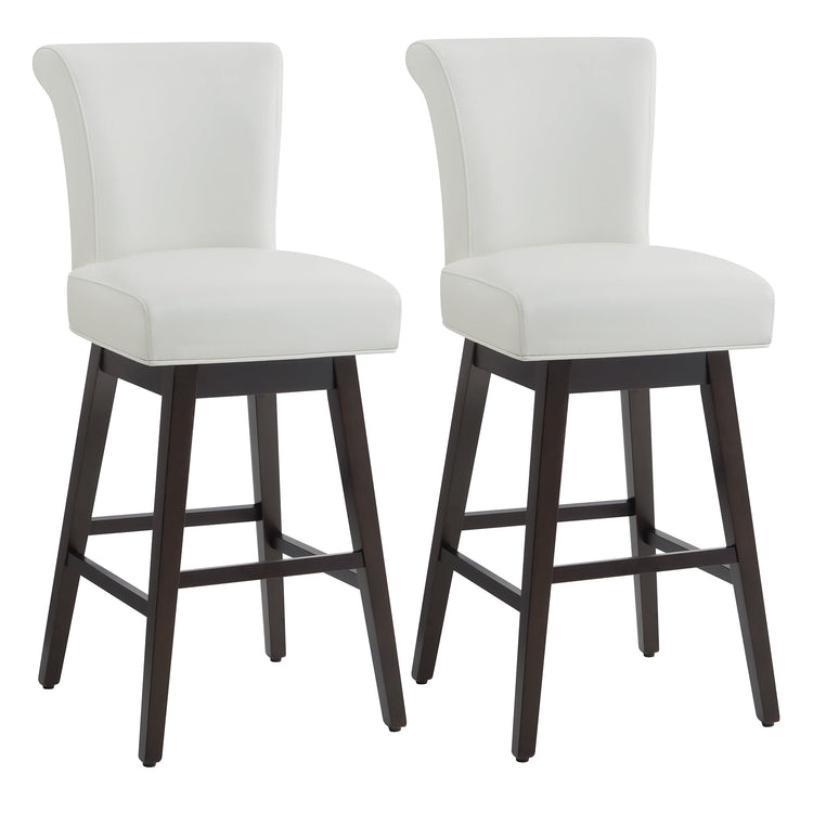 Alina modern swivel bar stools in white upholstery with dark wooden legs - CHITA Living