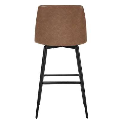 Back view of Eli swivel bar stool with brown faux leather seat and black metal frame - CHITA Living