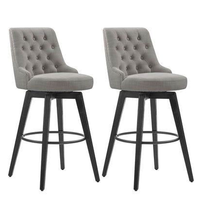 Morgan Prime tufted swivel bar stools in gray with wood legs for stylish dining - CHITA Living