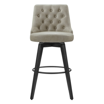 Beige tufted swivel bar stool with black legs and button details for modern dining - CHITA Living