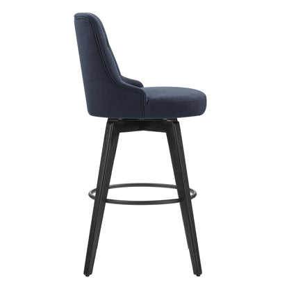 Navy blue tufted bar stool with black legs and circular footrest for modern dining - CHITA Living