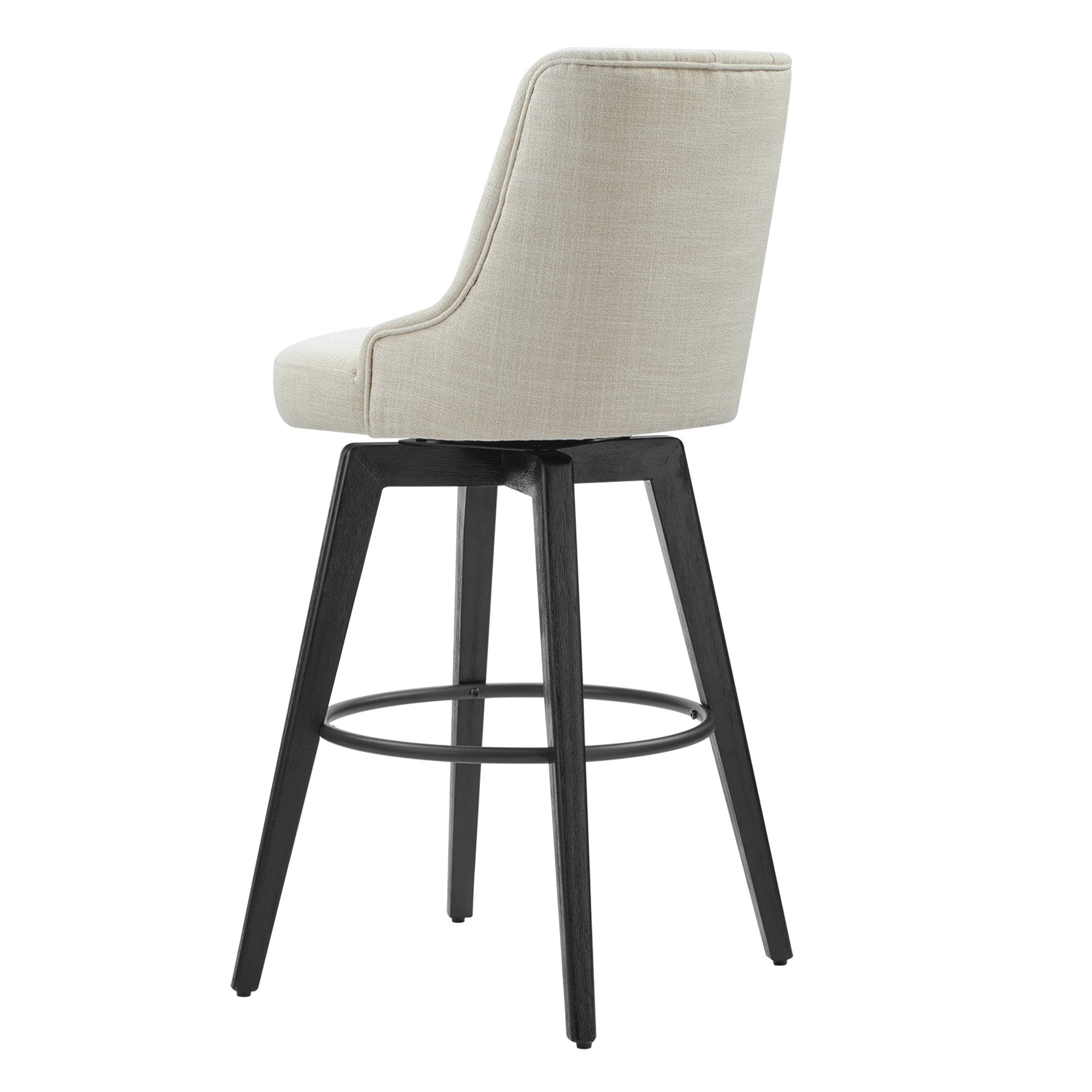 Beige tufted swivel bar stool with black legs, ideal for modern kitchen spaces - CHITA Living