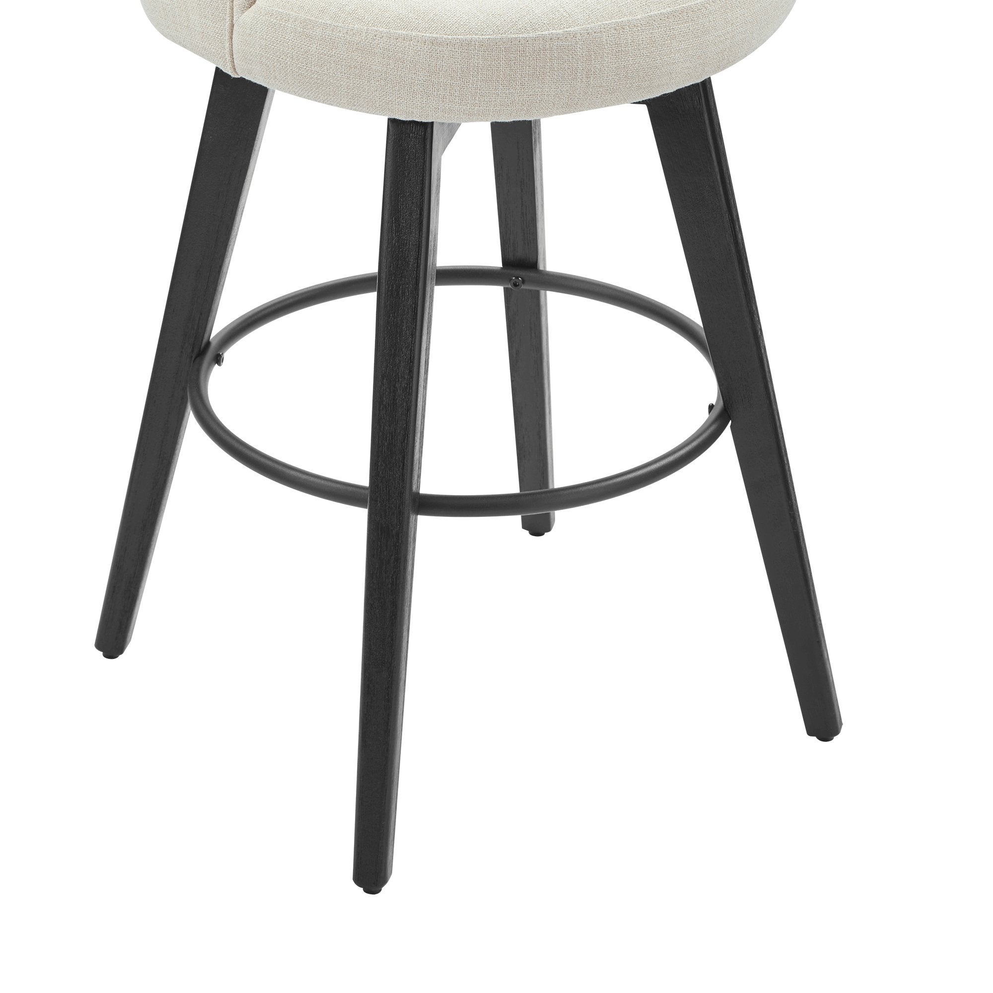 Beige tufted swivel stool with black wood legs and circular footrest for modern dining - CHITA Living