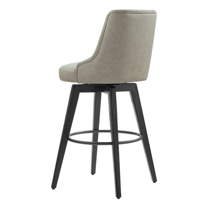 Beige tufted swivel bar stool with black wood legs and circular footrest for modern decor - CHITA Living