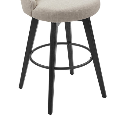 Beige tufted swivel bar stool with black wood legs and circular footrest - CHITA Living