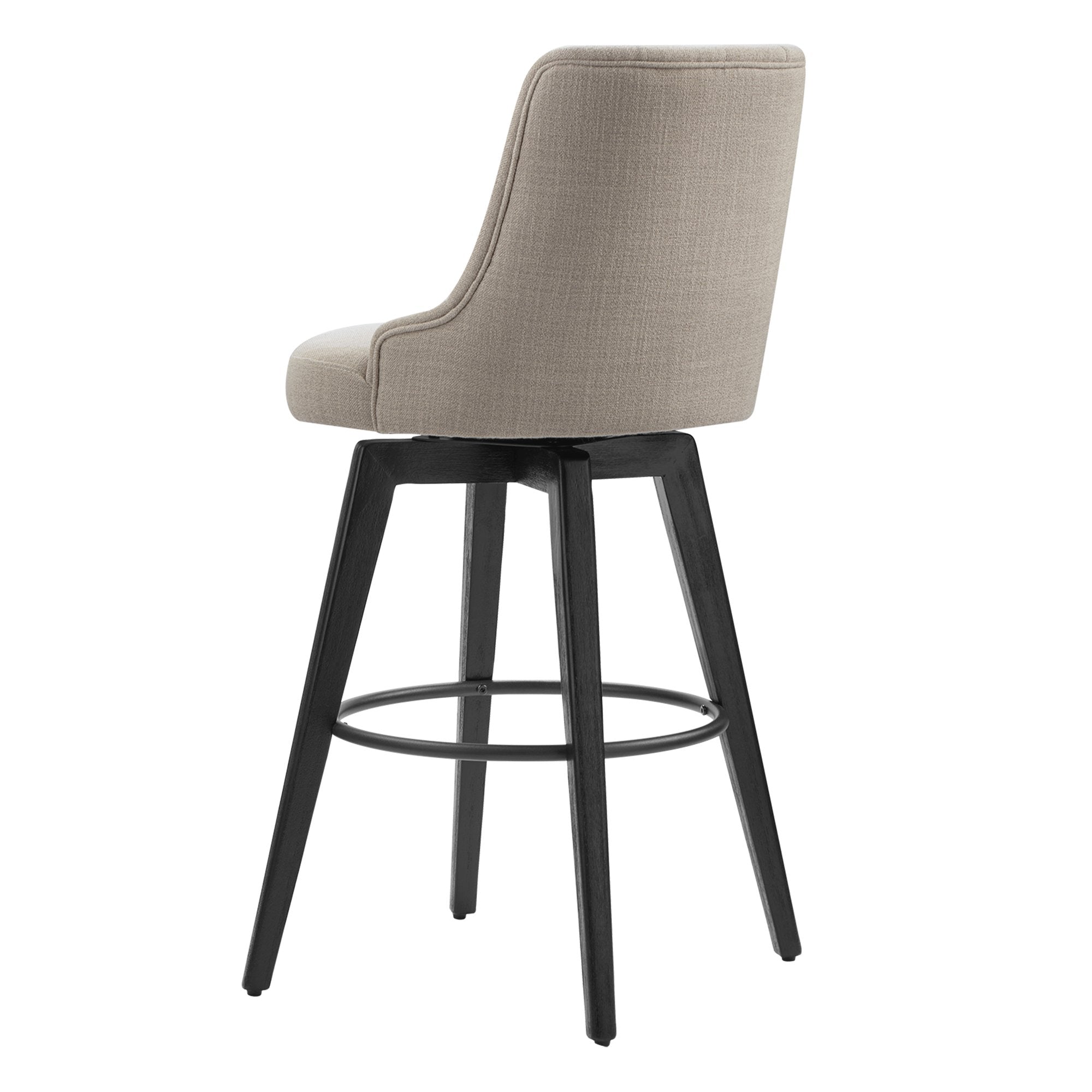 Beige tufted swivel bar stool with black wooden legs and comfortable backrest - CHITA Living