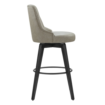 Gray tufted swivel bar stool with black legs and padded back for modern dining - CHITA Living