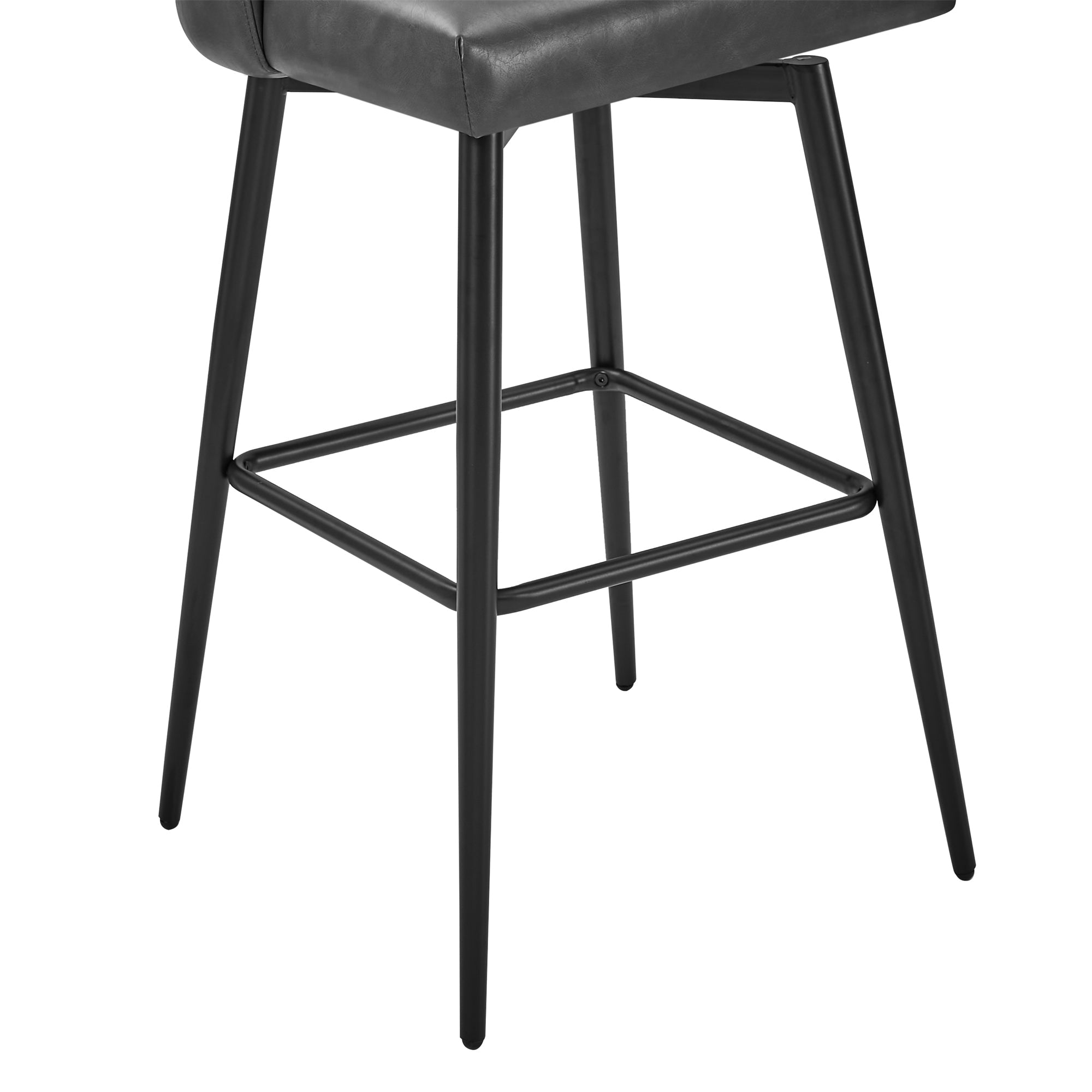 Close-up of Nova Swivel Bar Stool with padded seat and black metal legs - CHITA Living