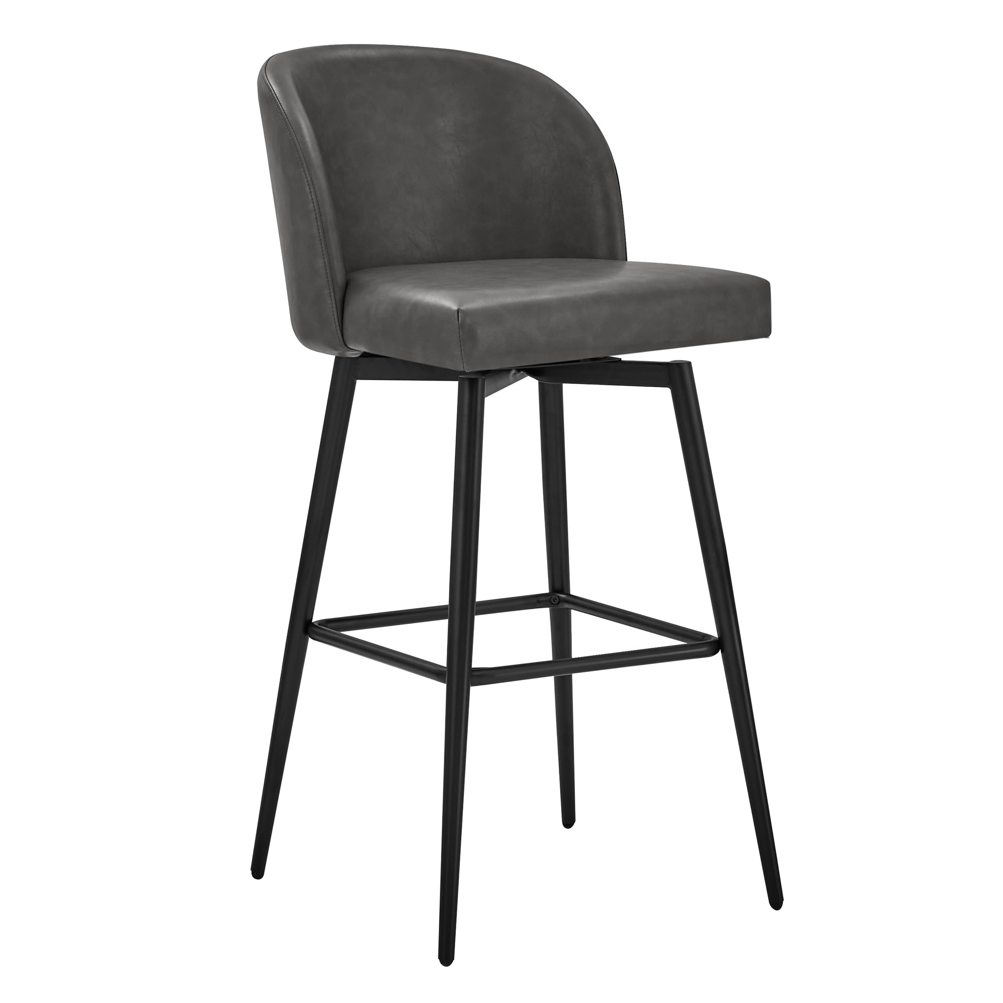 Dark gray Nova Swivel Bar Stool with rounded back and black metal legs - CHITA Living