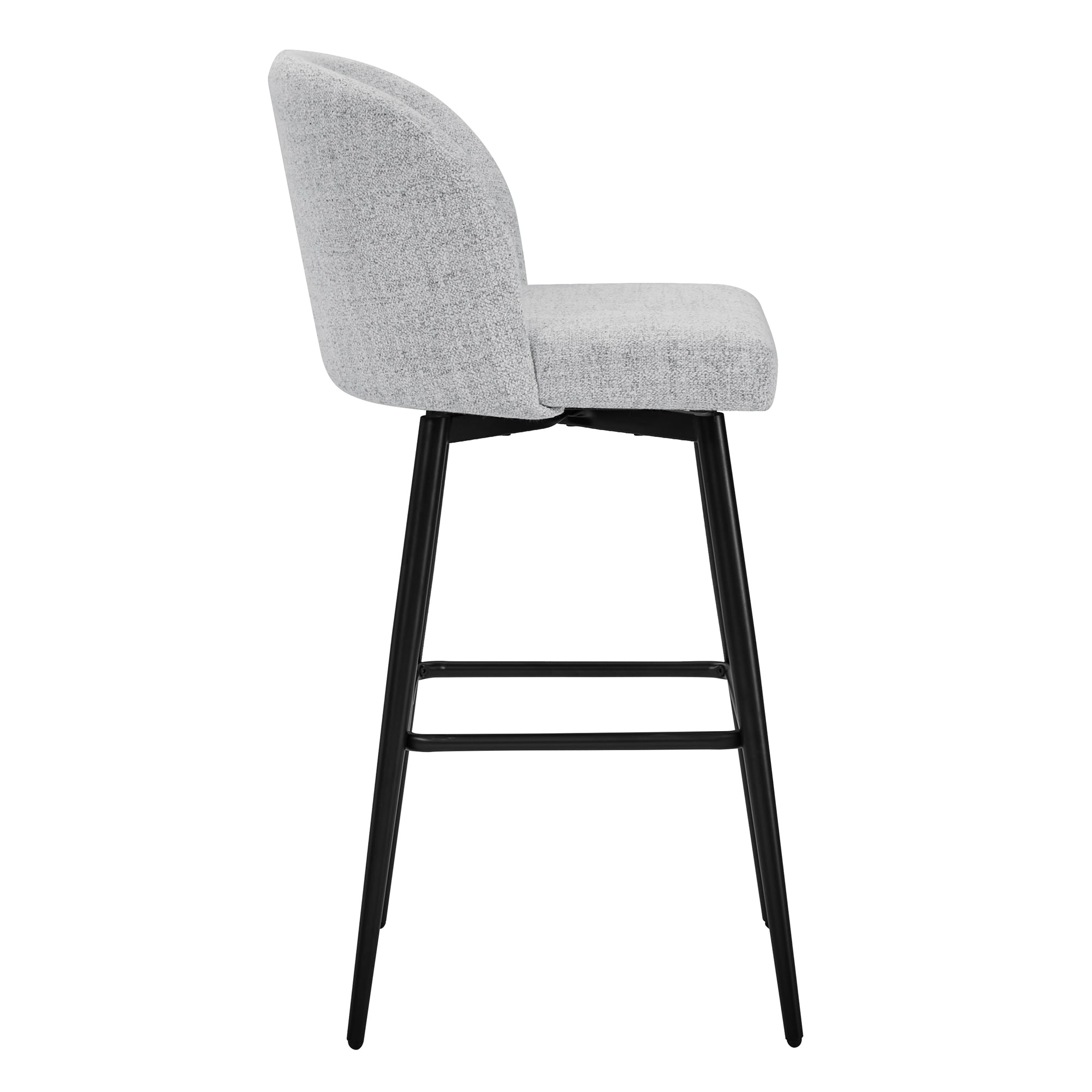 Light gray Nova Swivel Bar Stool profile with black metal legs and padded seat - CHITA Living