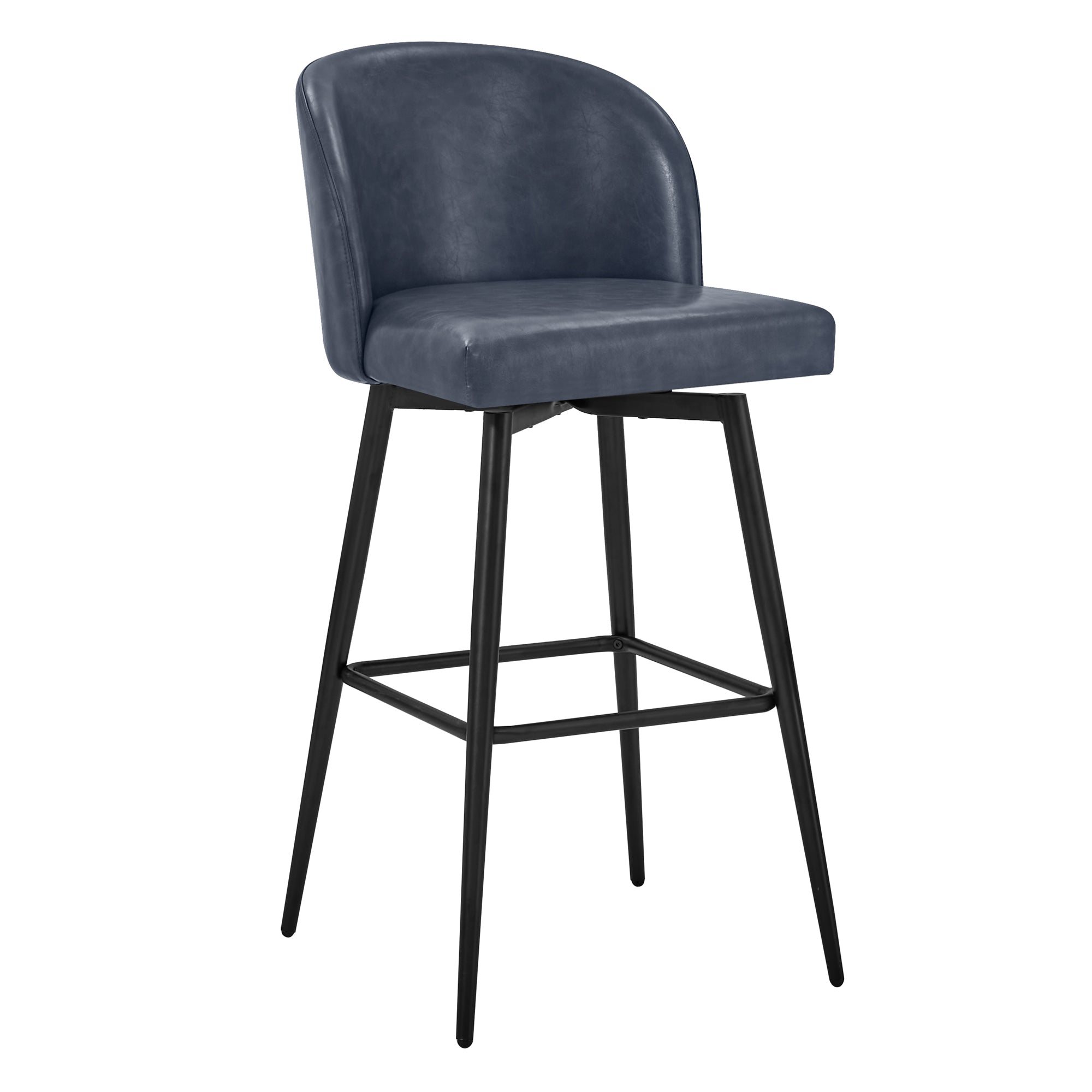 Dark blue Nova Swivel Bar Stool with rounded back and black metal legs - CHITA Living