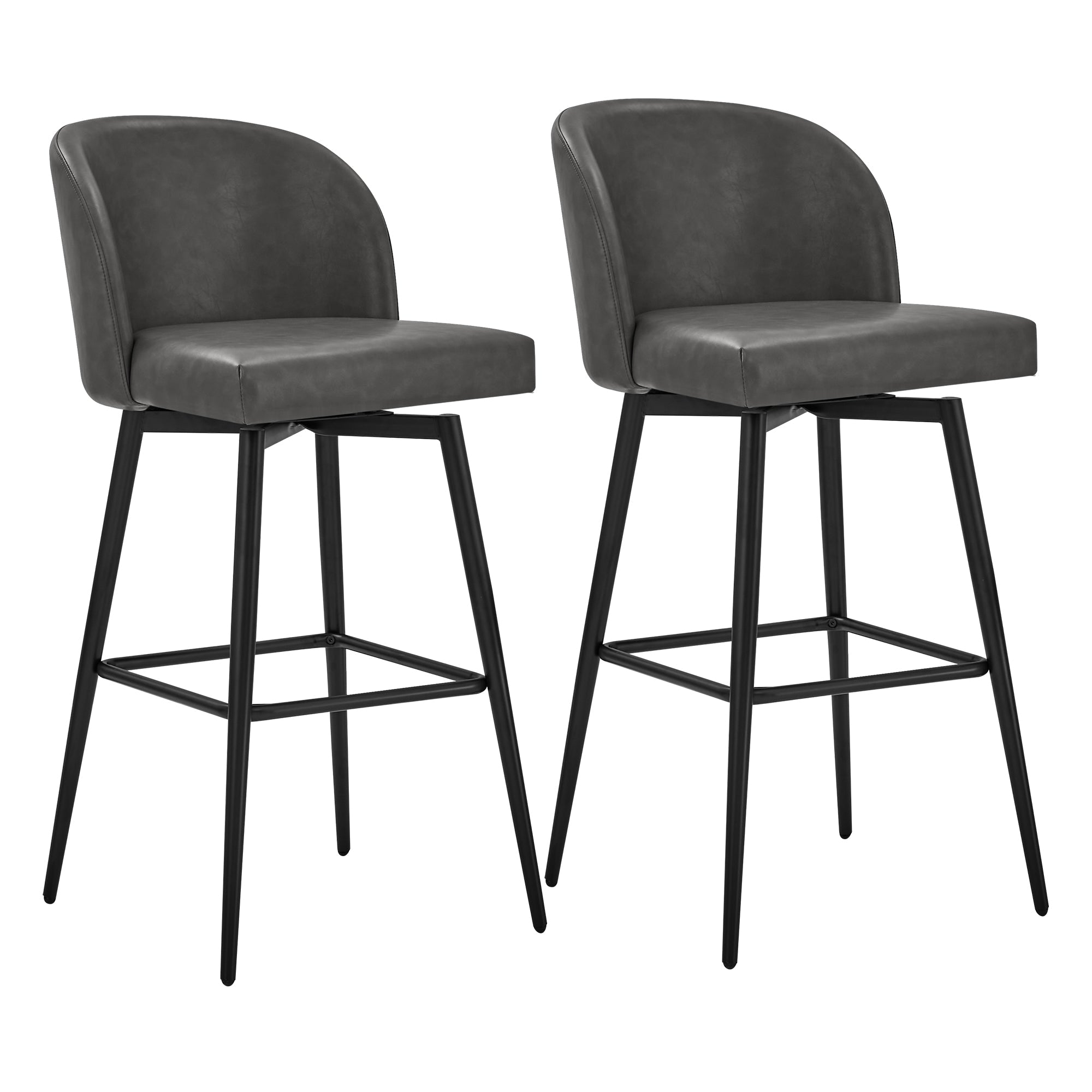 Dark gray Nova Swivel Bar Stools with rounded backs and sleek black metal legs - CHITA Living