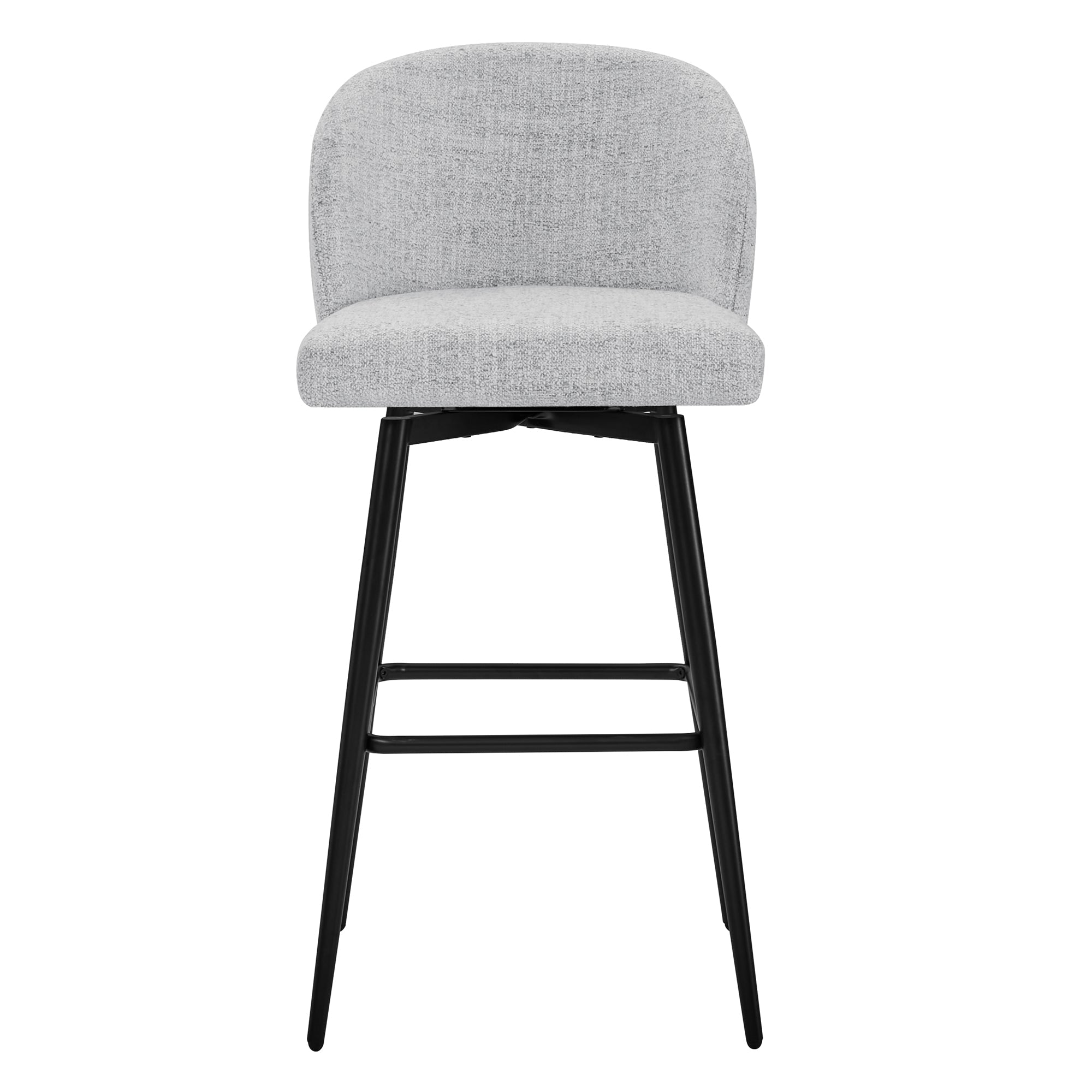 Light gray Nova Swivel Bar Stool with rounded back and black metal legs - CHITA Living