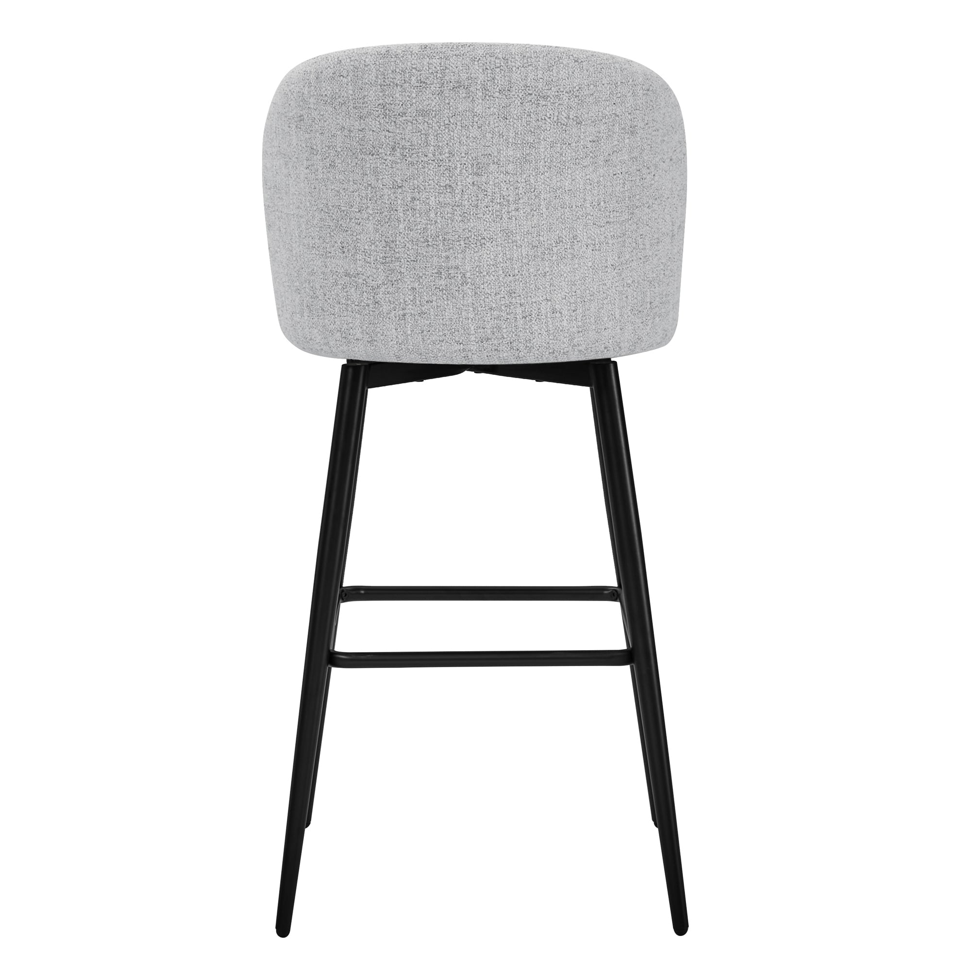 Light gray Nova Swivel Bar Stool back view with rounded shape and black metal legs - CHITA Living