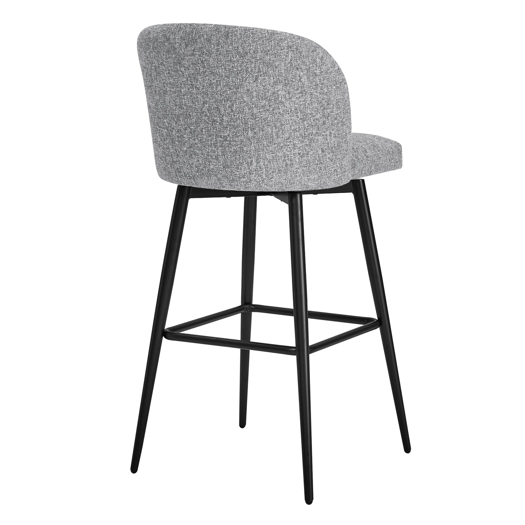 Light gray Nova Swivel Bar Stool with rounded back and black metal legs - CHITA Living