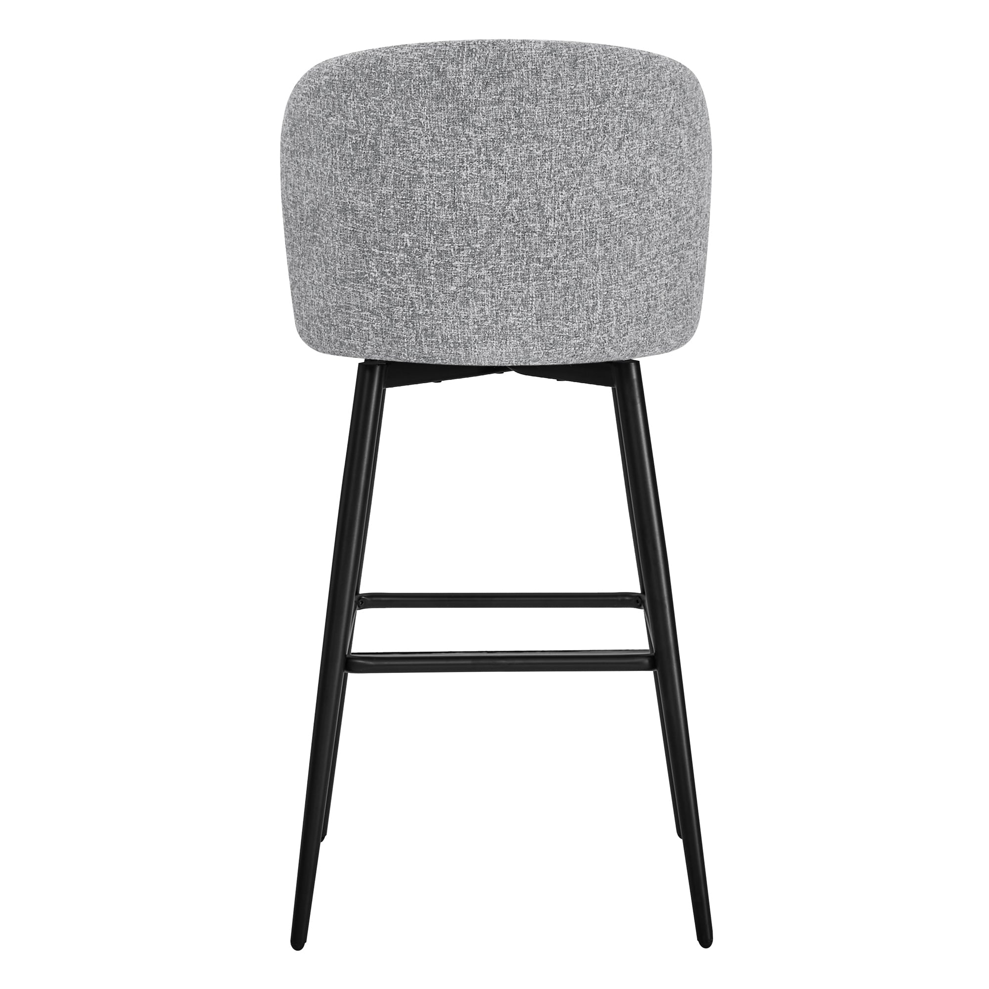 Back view of light gray Nova Swivel Bar Stool with black metal legs - CHITA Living