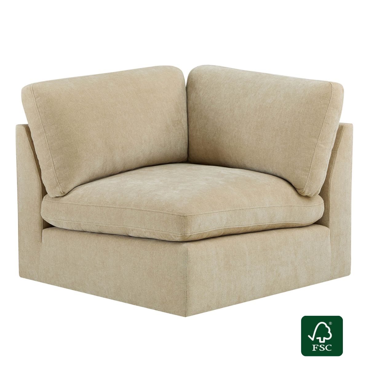Ivy Modular Performance Fabric Corner Module in beige chenille with plush cushions and FSC certification.