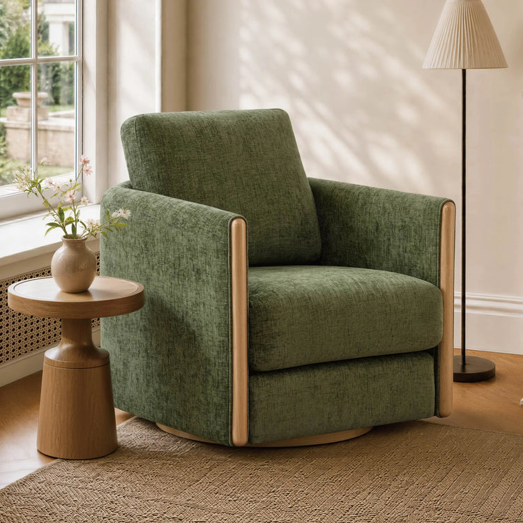 Callan Barrel-Back Chenille Swivel Accent Chair