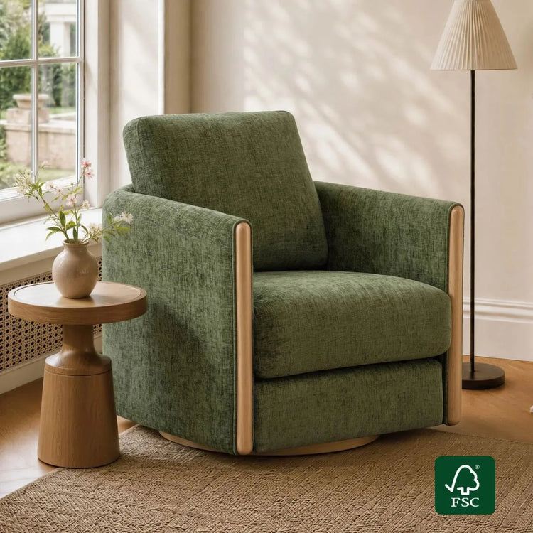 Callan Barrel-Back Chenille Swivel Accent Chair