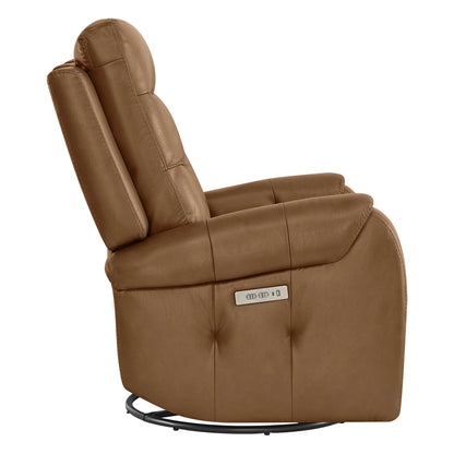 Carrie Swivel Genuine Leather Power Recliner with Power Headrest