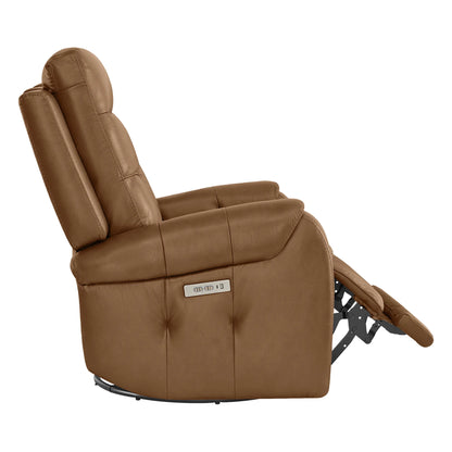 Carrie Swivel Genuine Leather Power Recliner with Power Headrest