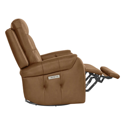 Carrie Swivel Genuine Leather Power Recliner with Power Headrest