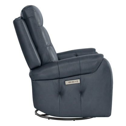Carrie Swivel Genuine Leather Power Recliner with Power Headrest