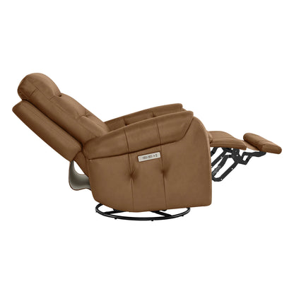 Carrie Swivel Genuine Leather Power Recliner with Power Headrest