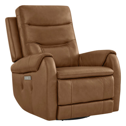 Carrie Swivel Genuine Leather Power Recliner with Power Headrest