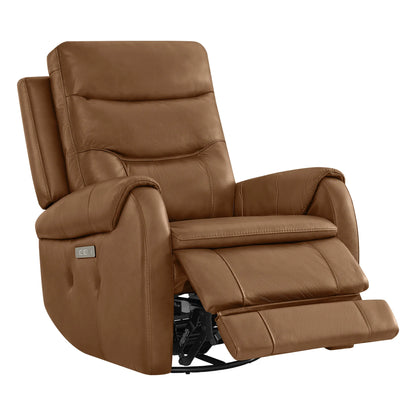 Carrie Swivel Genuine Leather Power Recliner with Power Headrest