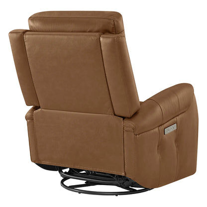 Carrie Swivel Genuine Leather Power Recliner with Power Headrest
