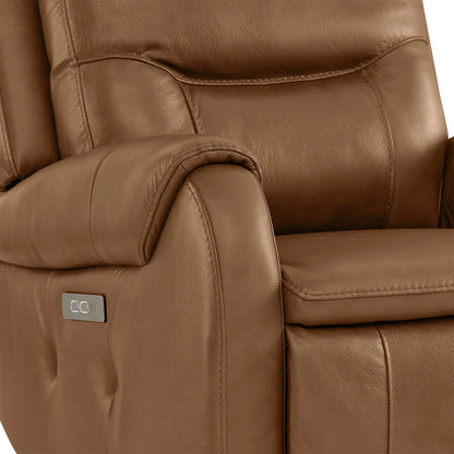 Carrie Swivel Genuine Leather Power Recliner with Power Headrest