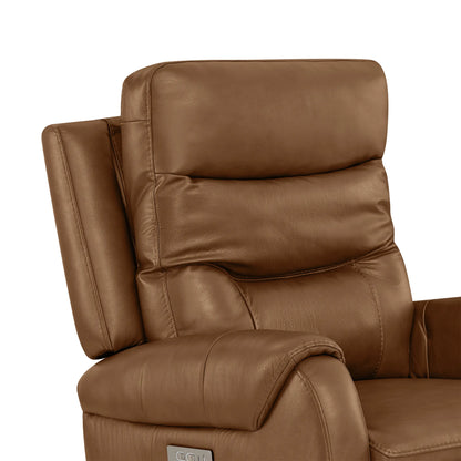 Carrie Swivel Genuine Leather Power Recliner with Power Headrest