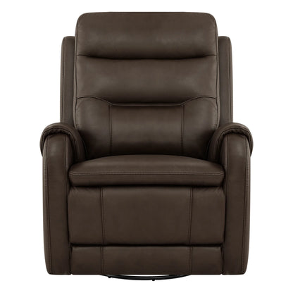 Carrie Swivel Genuine Leather Power Recliner with Power Headrest