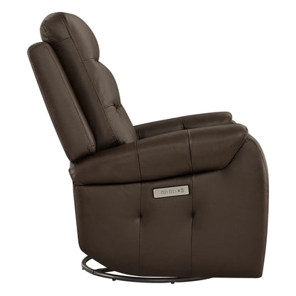 Carrie Swivel Genuine Leather Power Recliner with Power Headrest