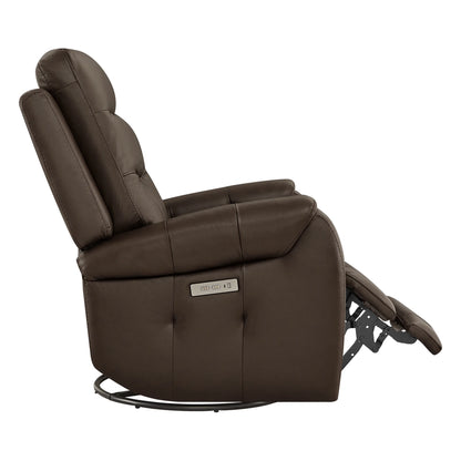 Carrie Swivel Genuine Leather Power Recliner with Power Headrest